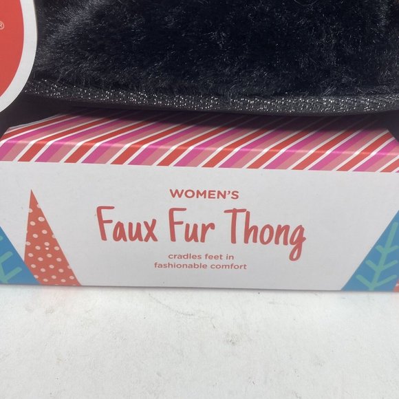 Totes Toasties Women' s Faux Fur Thong Slippers Color Black Size LG ( 8-9 ) - Picture 4 of 9